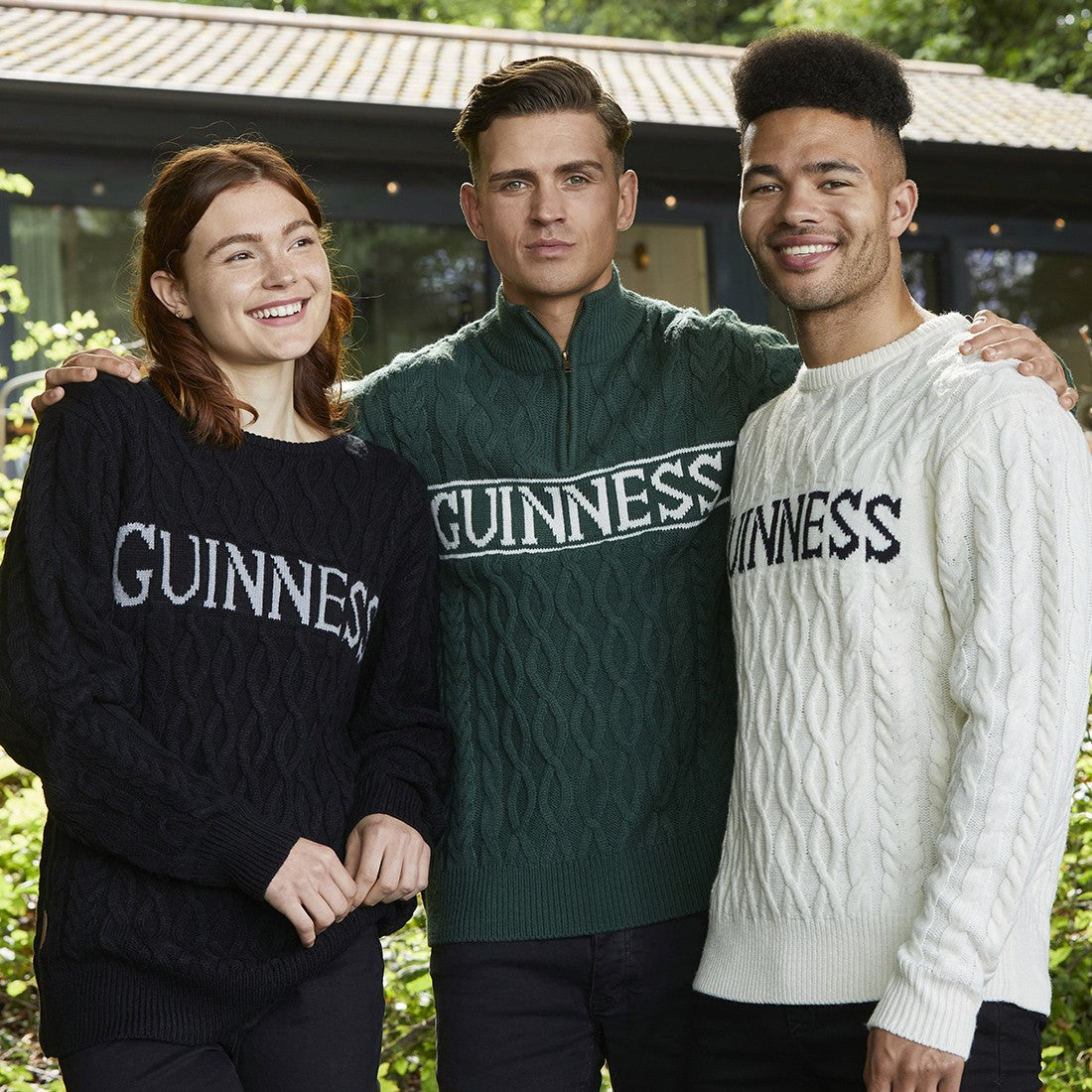 Guinness “Aran Knit” 1/4 Zip Jumper in Moss Green