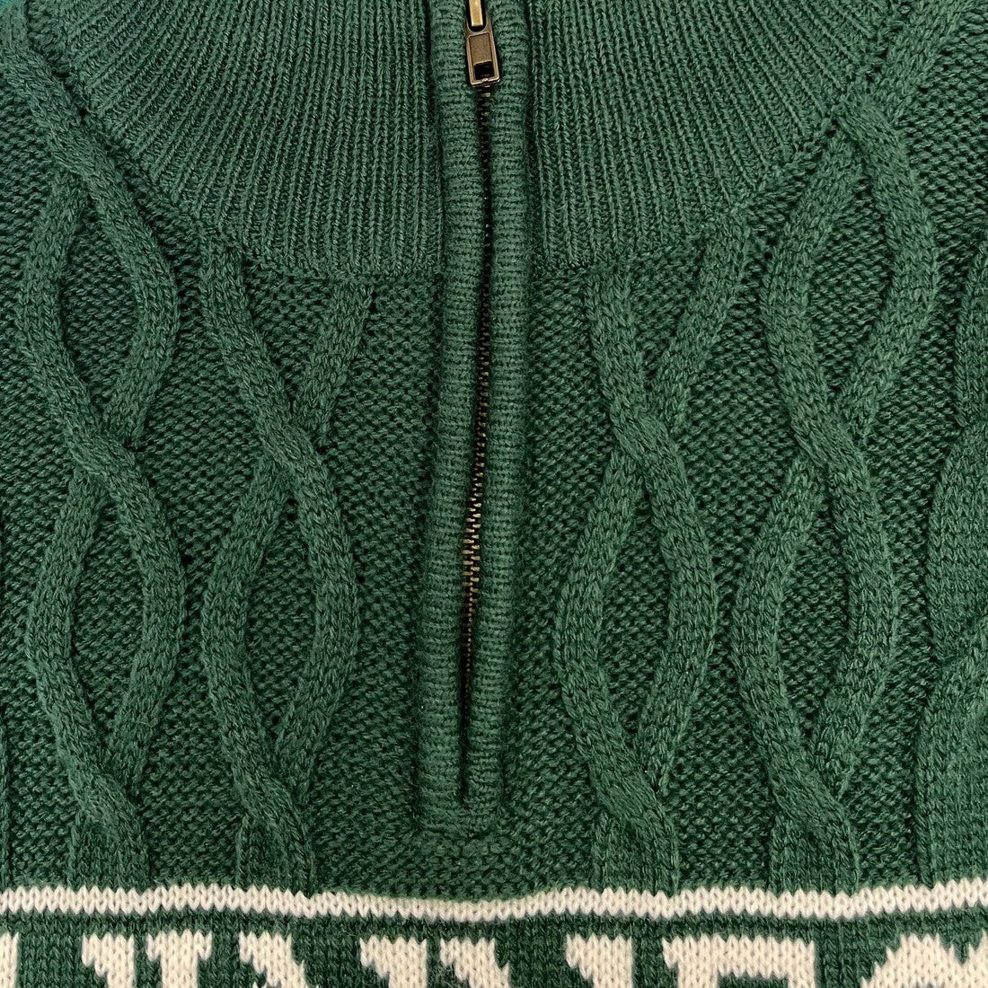 Guinness “Aran Knit” 1/4 Zip Jumper in Moss Green