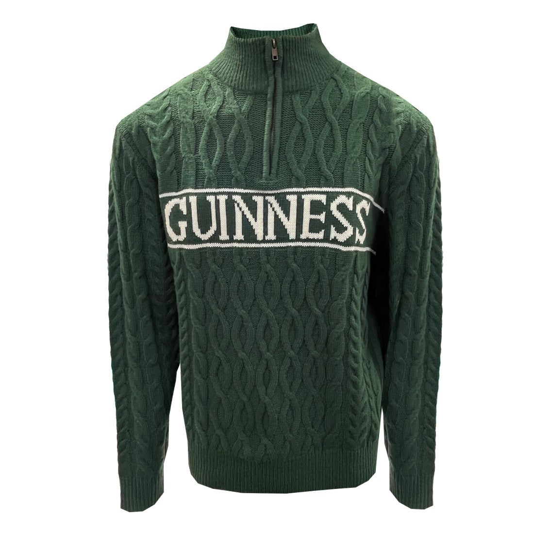 Guinness “Aran Knit” 1/4 Zip Jumper in Moss Green