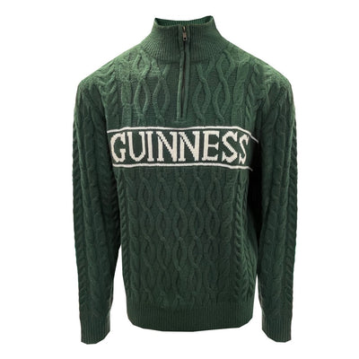 Guinness “Aran Knit” 1/4 Zip Jumper in Moss Green