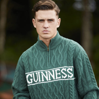 Guinness “Aran Knit” 1/4 Zip Jumper in Moss Green