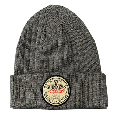 Guinness Badge Turn-Up Knit Hat in Charcoal
