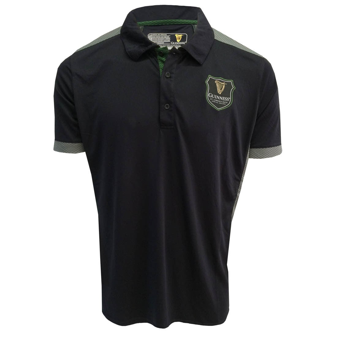 Guinness Black Grey Performance Polo Shirt