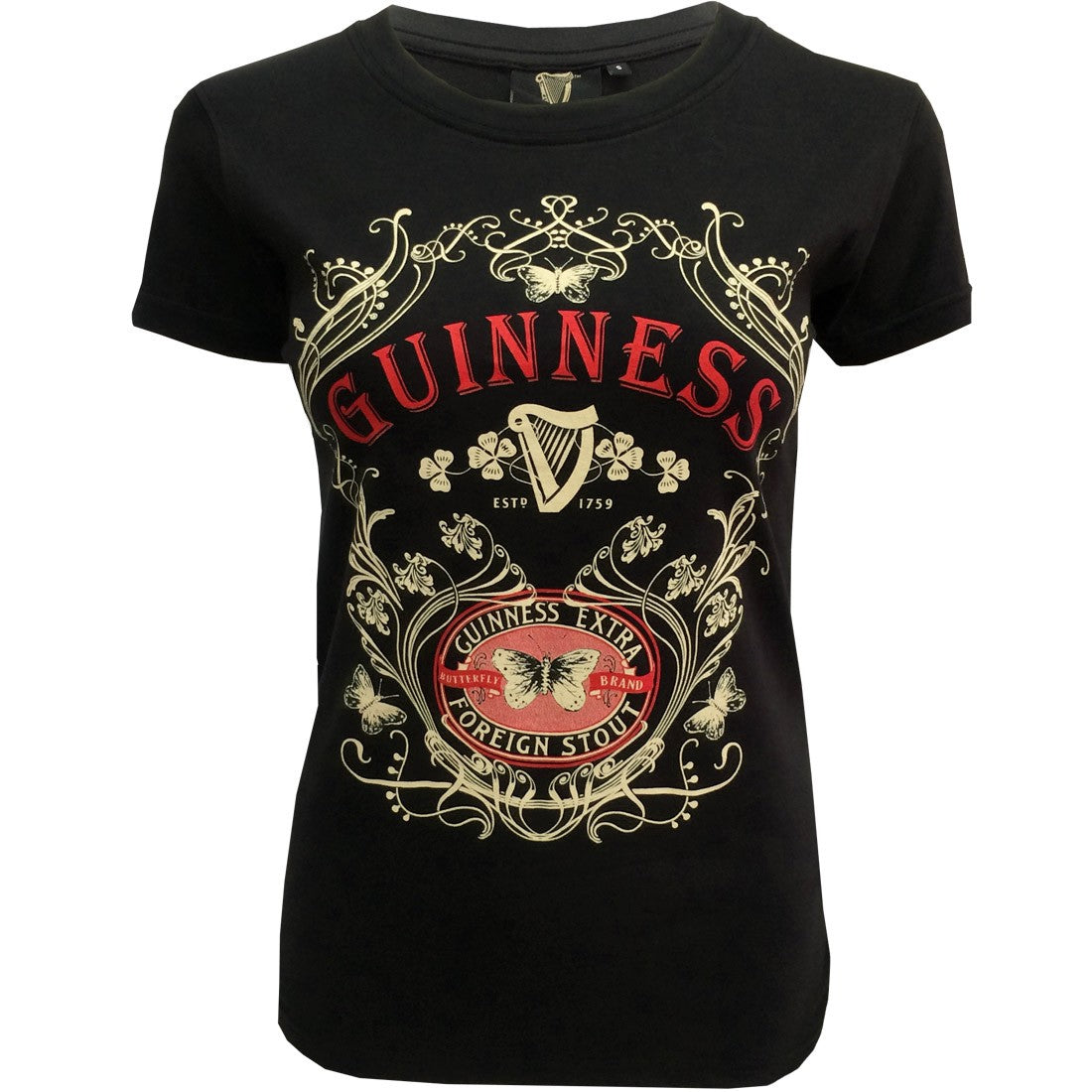 Guinness Black Ladies Butterfly T-Shirt