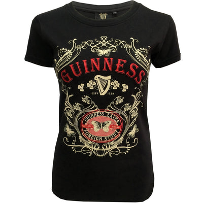 Guinness Black Ladies Butterfly T-Shirt