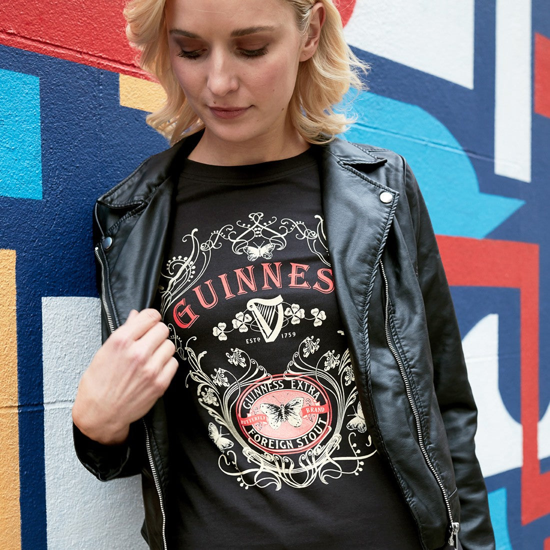 Guinness Black Ladies Butterfly T-Shirt