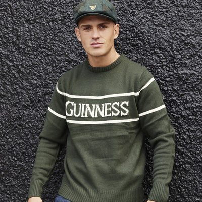 Guinness Bottle Green Crew Neck Cream Stripe Jumper