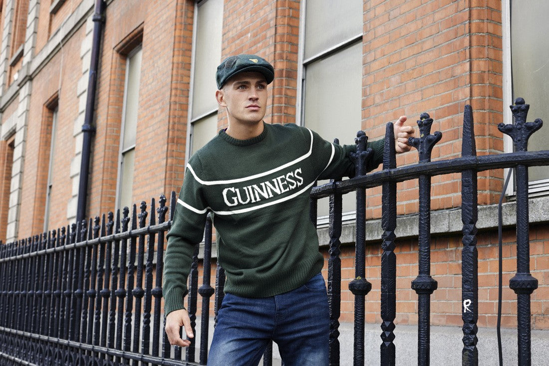 Guinness Bottle Green Crew Neck Cream Stripe Jumper