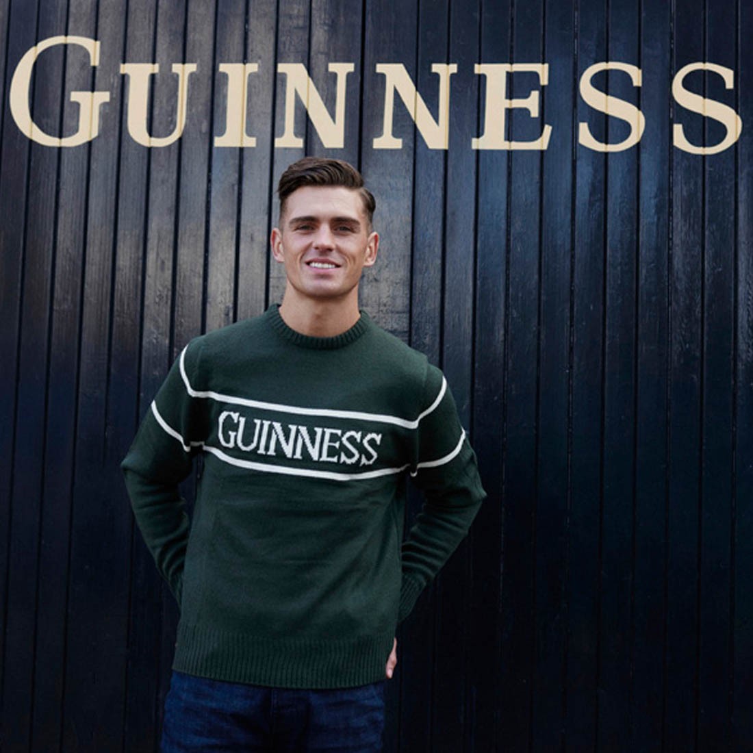 Guinness Bottle Green Crew Neck Cream Stripe Jumper
