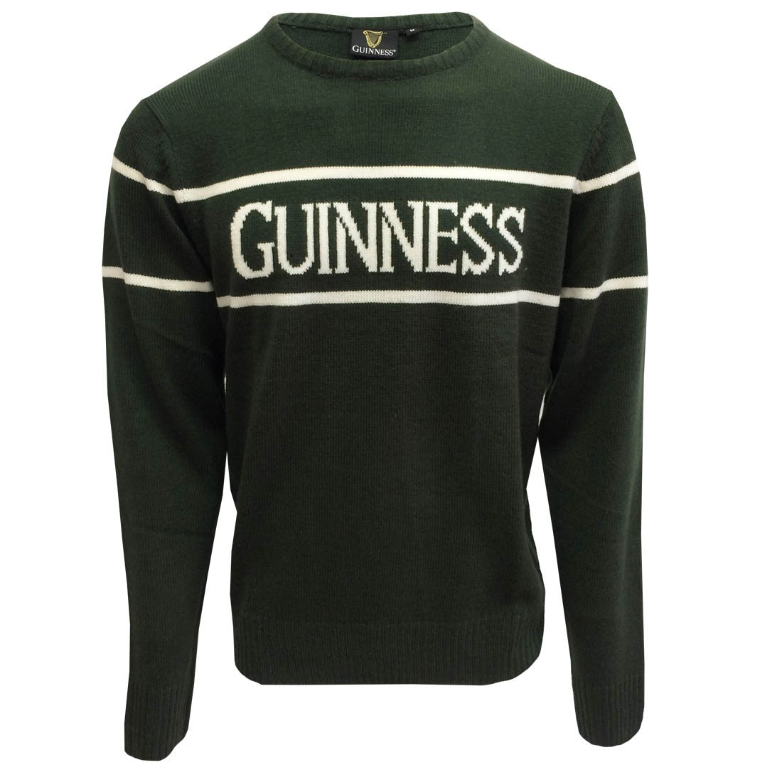 Guinness Bottle Green Crew Neck Cream Stripe Jumper