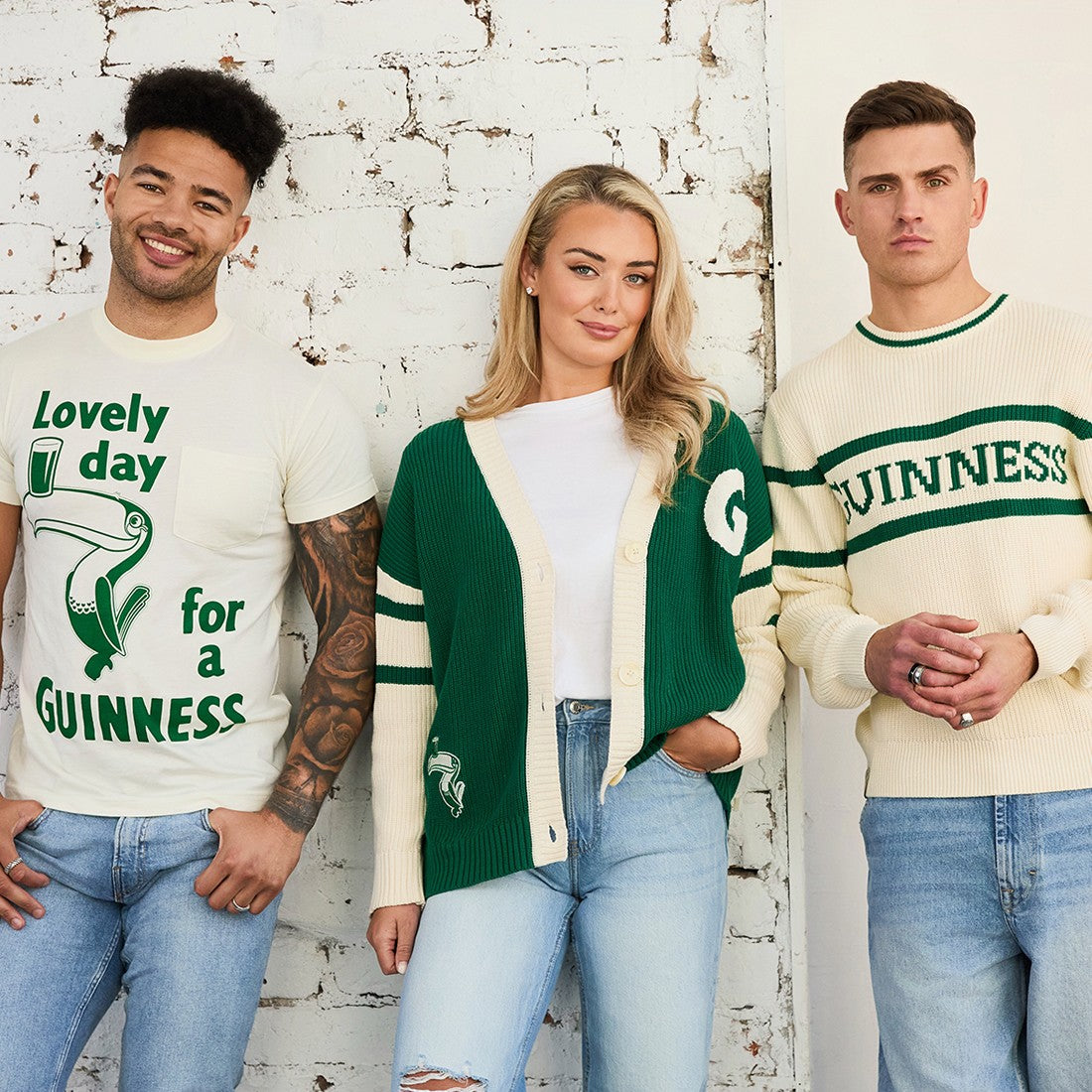 Guinness Cardigan in Cream & Spring Green