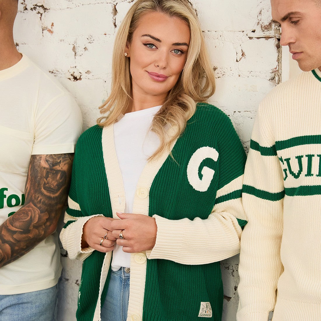 Guinness Cardigan in Cream & Spring Green