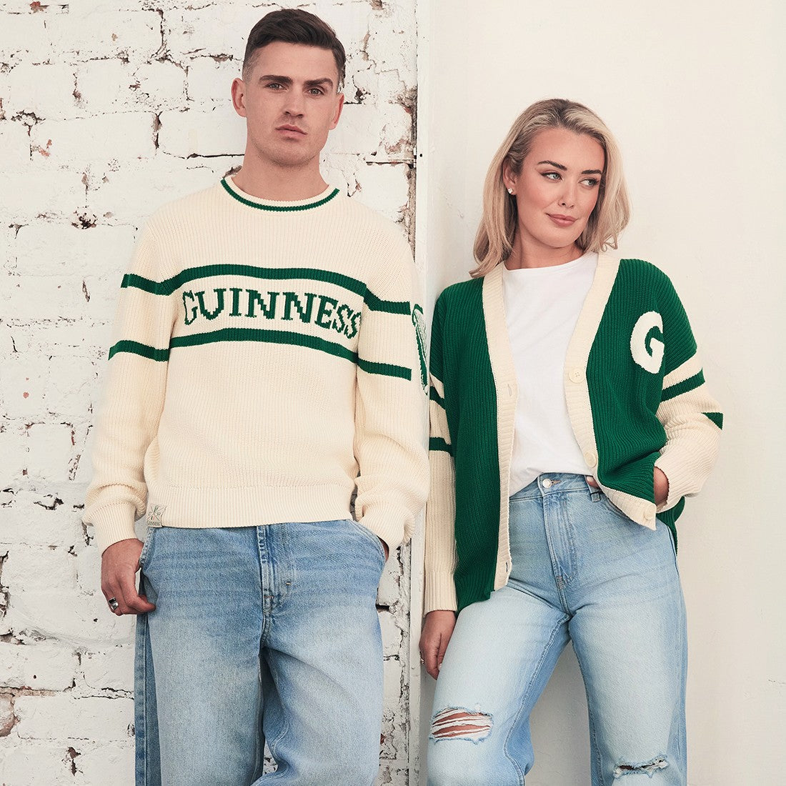 Guinness Cardigan in Cream & Spring Green