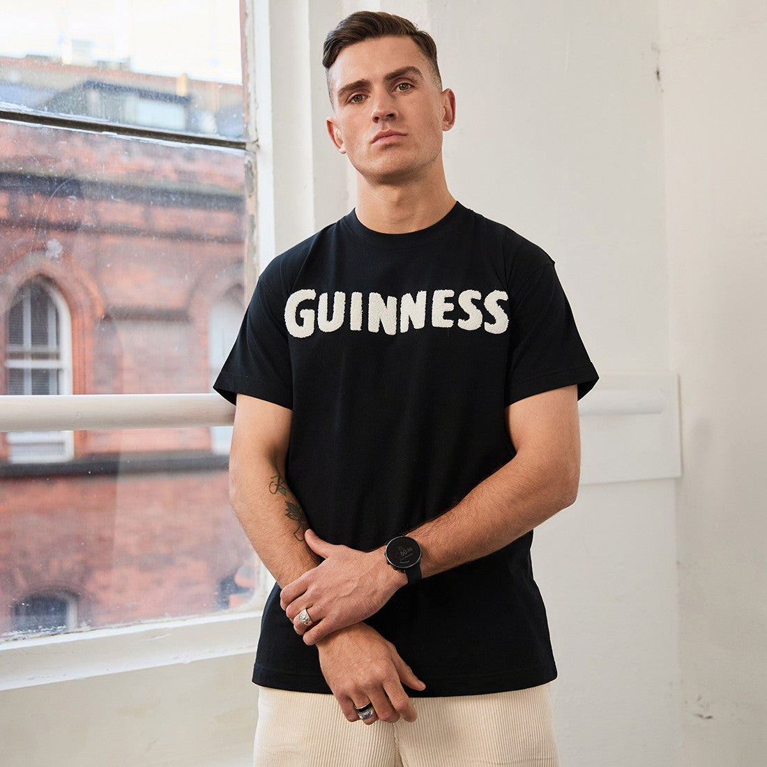 Guinness Chenille Logo T-shirt in Black & Cream
