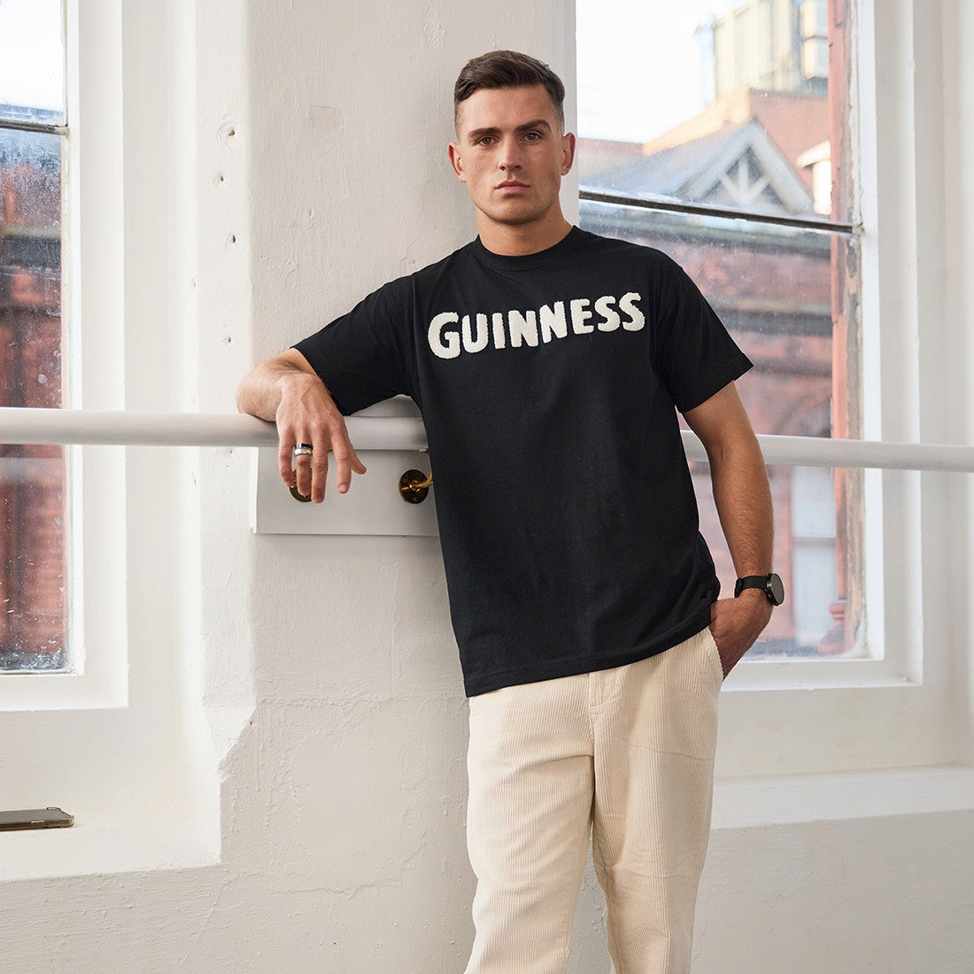 Guinness Chenille Logo T-shirt in Black & Cream