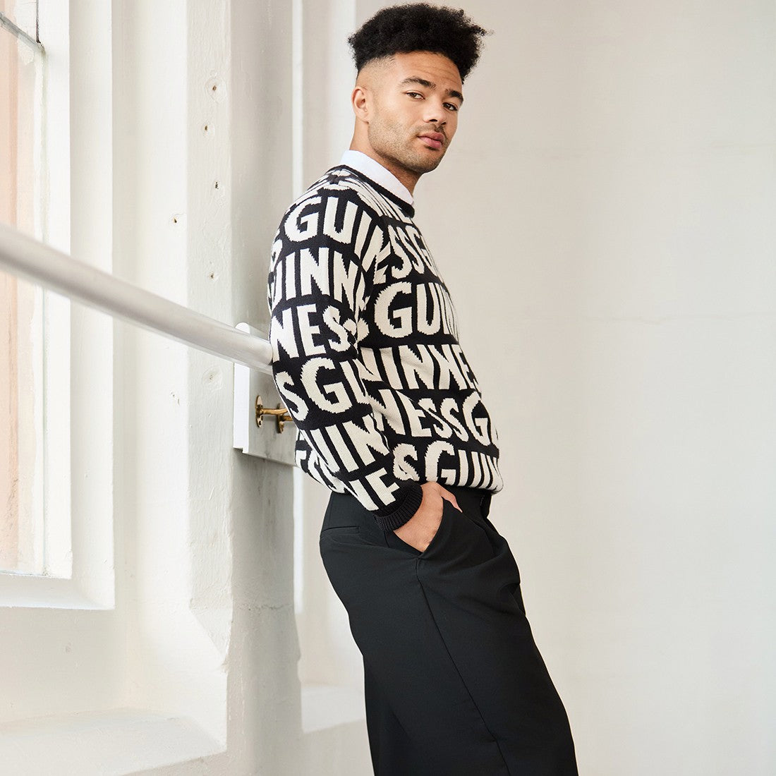 Guinness Chunky Letters Knit Jumper in Black & Cream