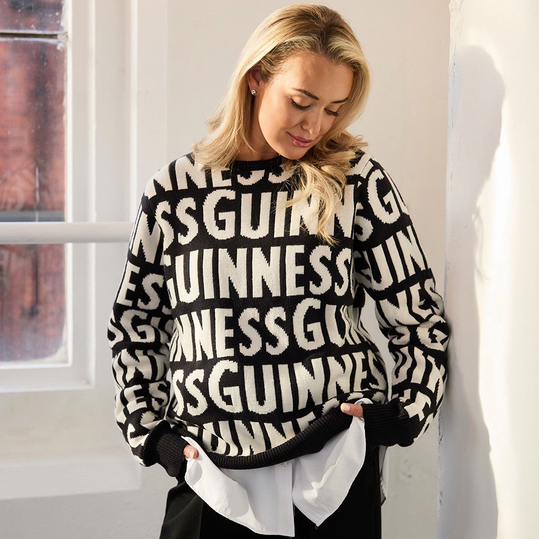Guinness Chunky Letters Knit Jumper in Black & Cream