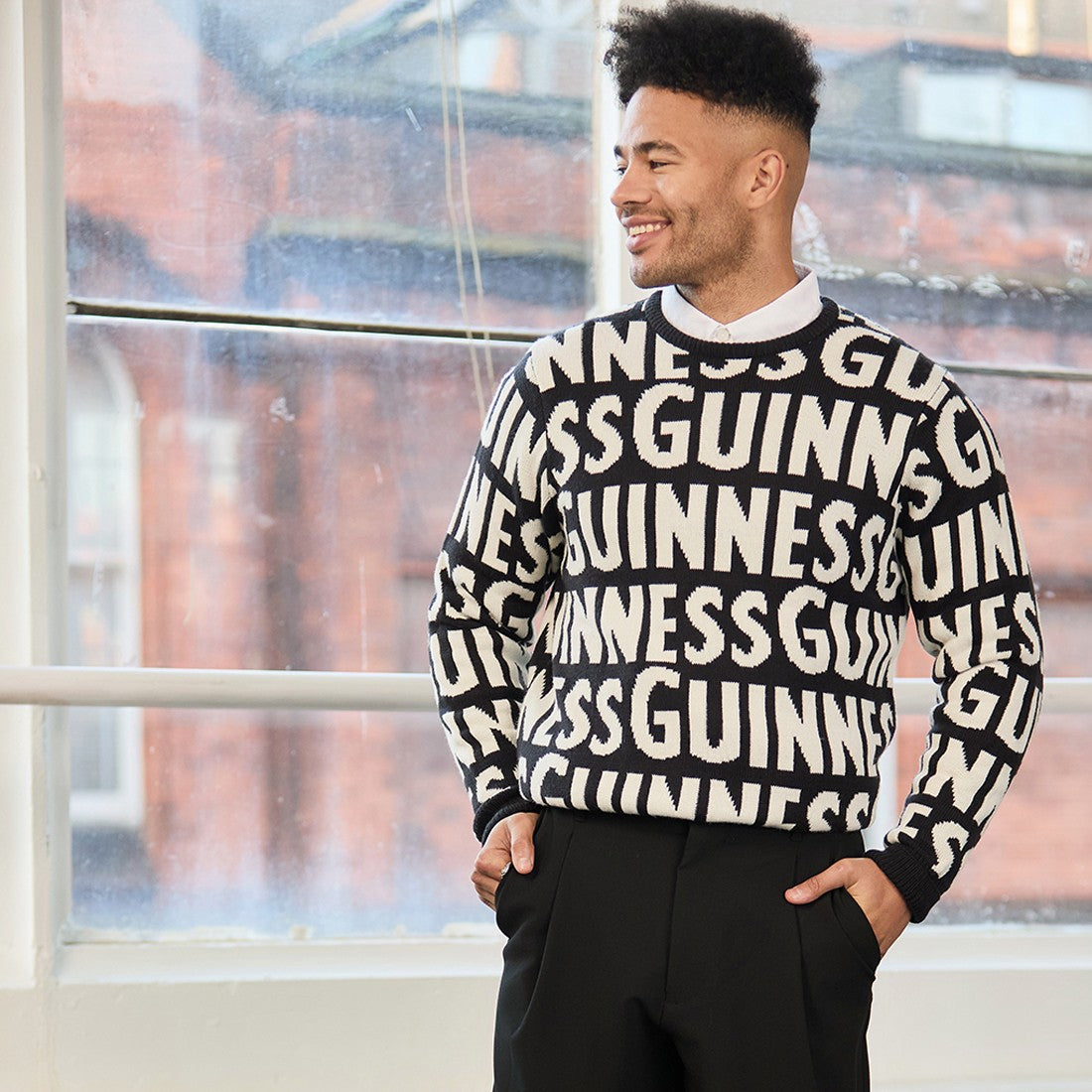 Guinness Chunky Letters Knit Jumper in Black & Cream