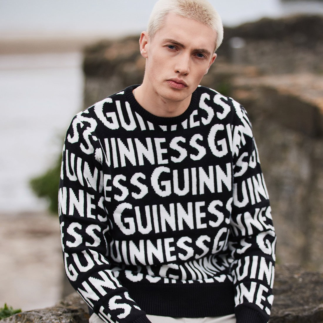 Guinness Chunky Letters Knit Jumper in Black & Cream