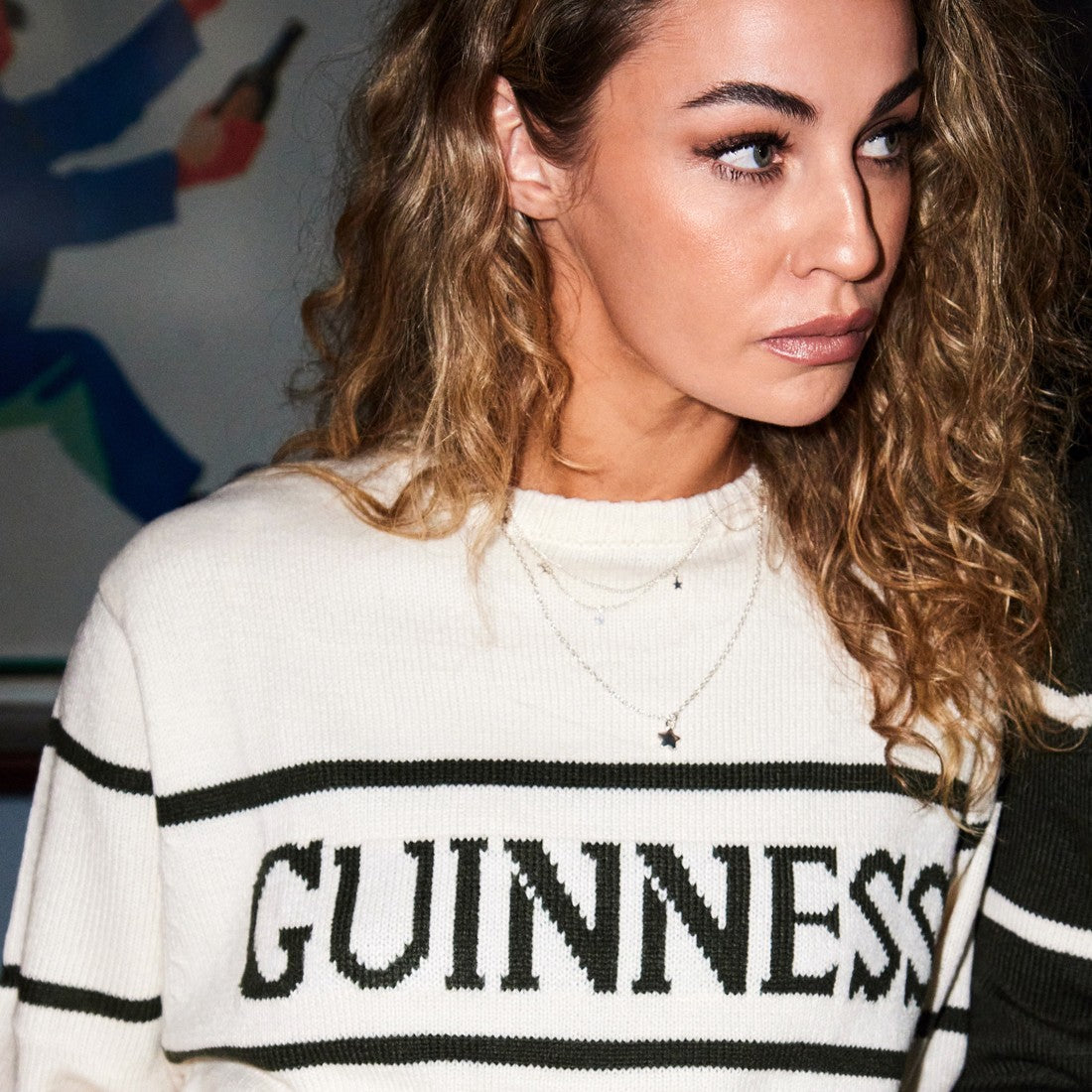 Guinness Cream Crew Neck Bottle Green Stripe Jumper