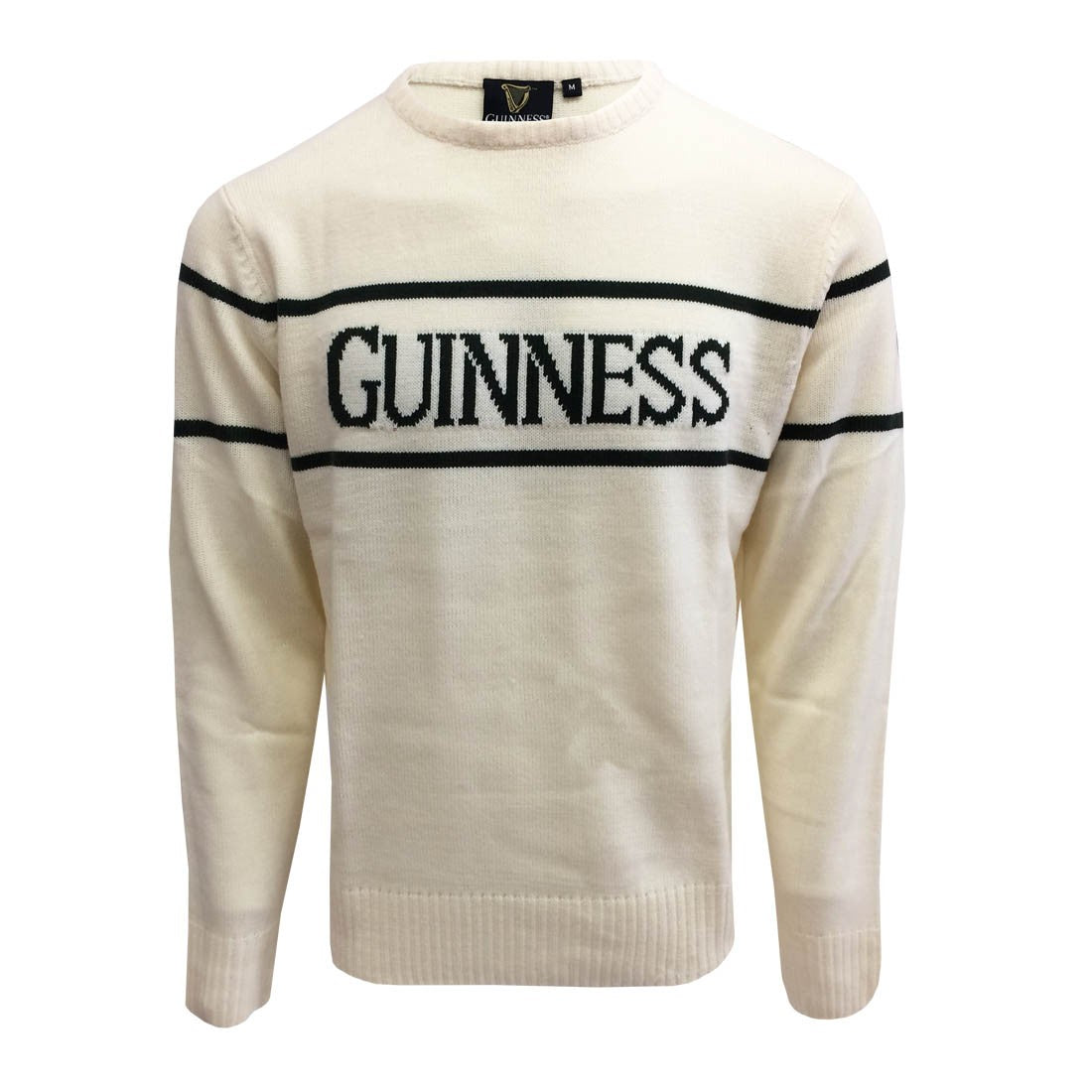 Guinness Cream Crew Neck Bottle Green Stripe Jumper