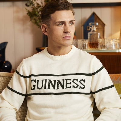 Guinness Cream Crew Neck Bottle Green Stripe Jumper
