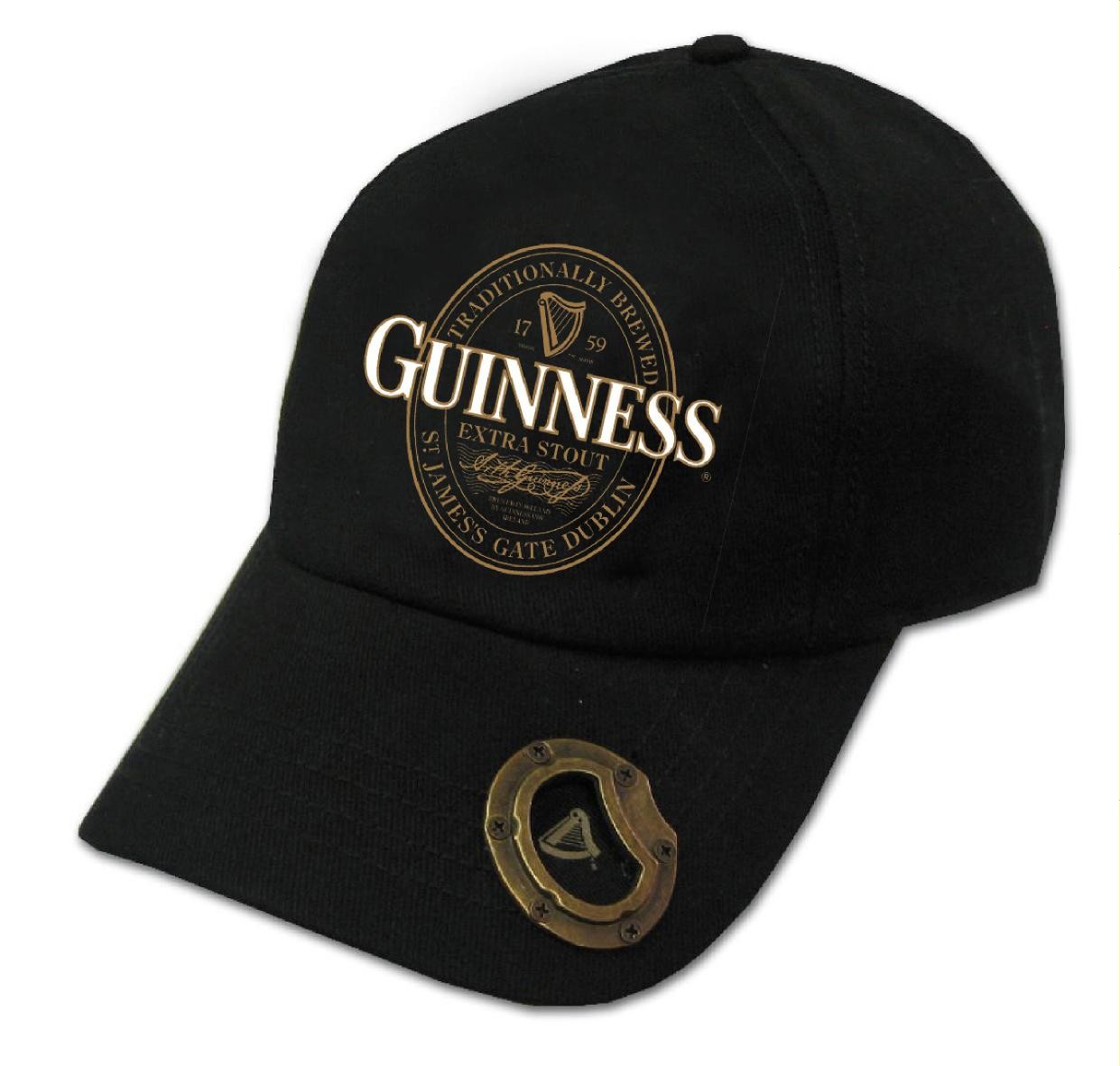 Guinness Extra Stout Bottle Opener Baseball Cap in Black
