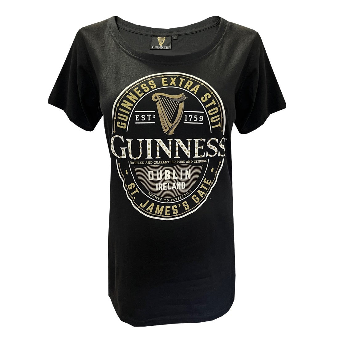 Guinness ‘Extra Stout Label’ Soft Scoop Ladies T-Shirt in Black