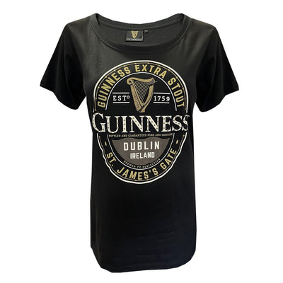 Guinness ‘Extra Stout Label’ Soft Scoop Ladies T-Shirt in Black
