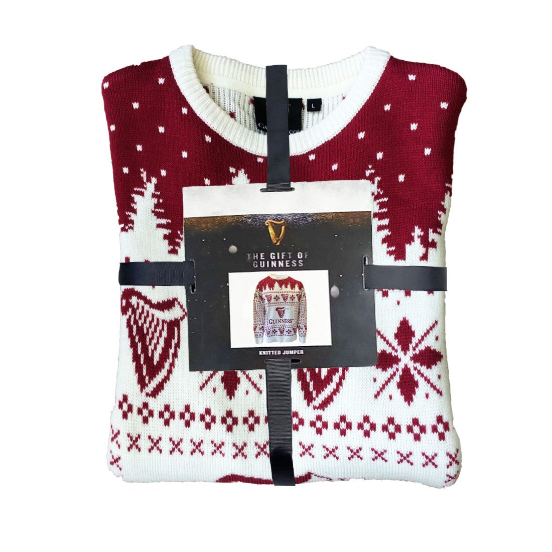 Guinness Festive Harp Knit Jumper in Cream & Burgundy