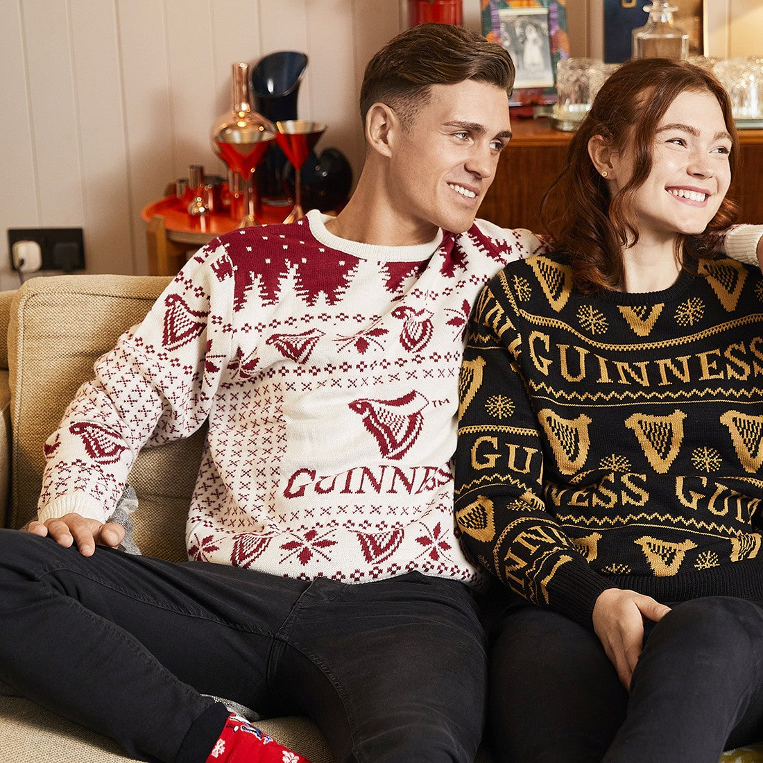 Guinness Festive Harp Knit Jumper in Cream & Burgundy