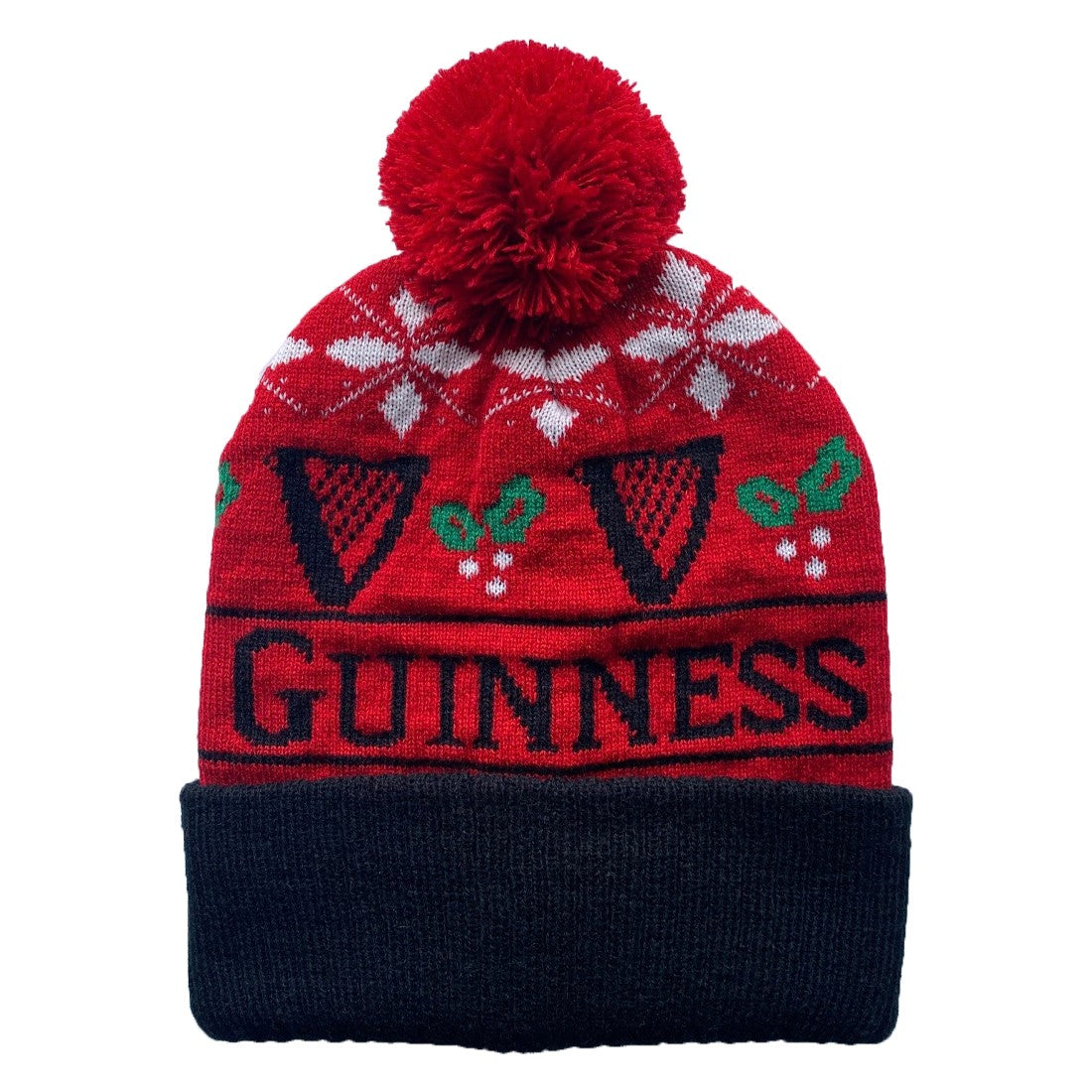 Guinness Festive Holly Knit Hat in Red & Black