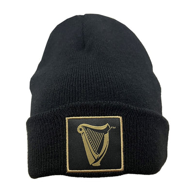 Guinness Harp Patch Turn-Up Knit Hat in Black