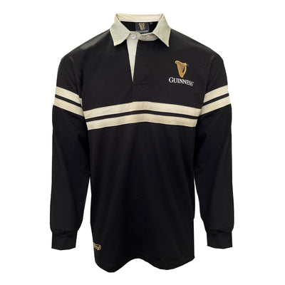 Guinness Harp Stripe Long Sleeve Rugby Shirt - Black & Cream