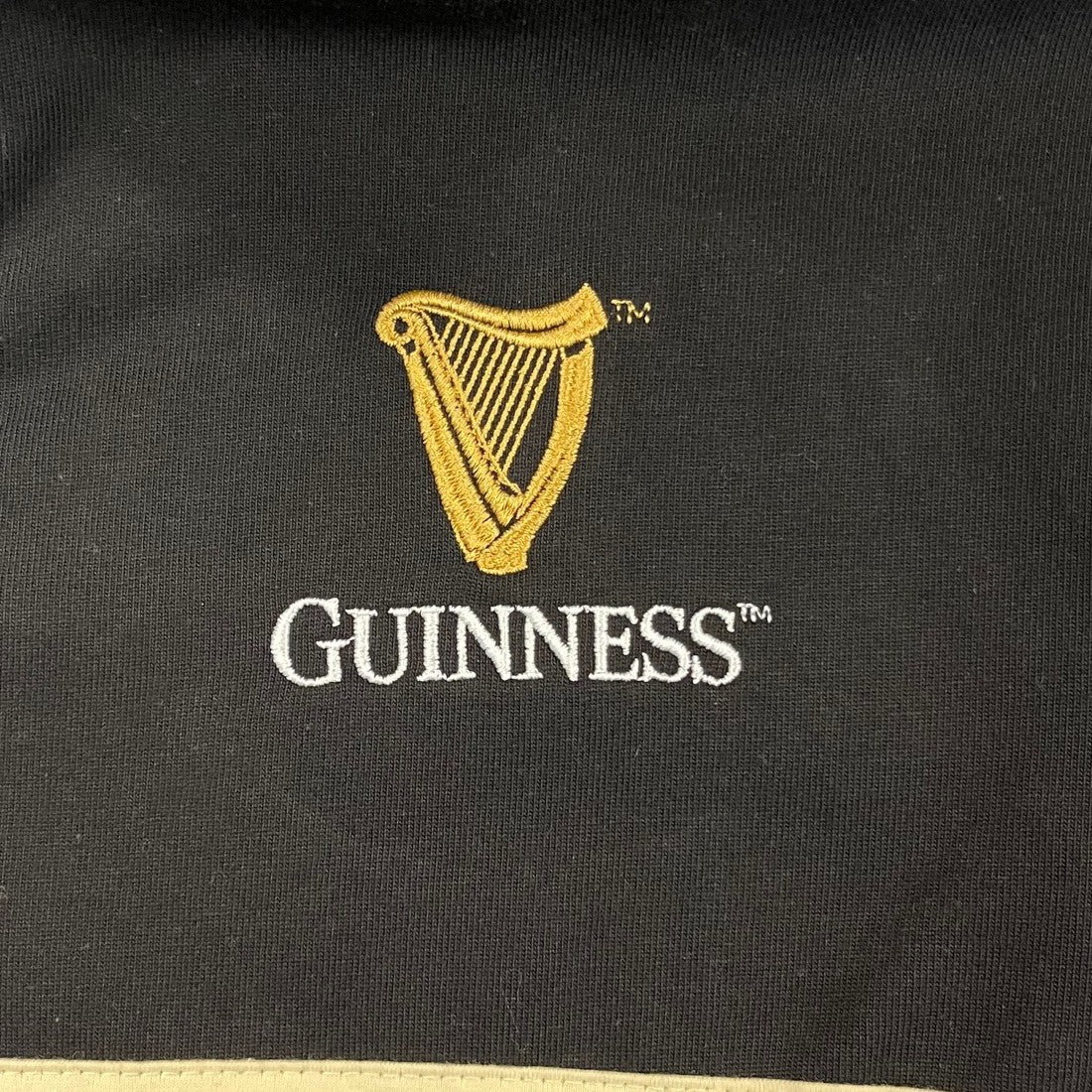 Guinness Harp Stripe Long Sleeve Rugby Shirt - Black & Cream