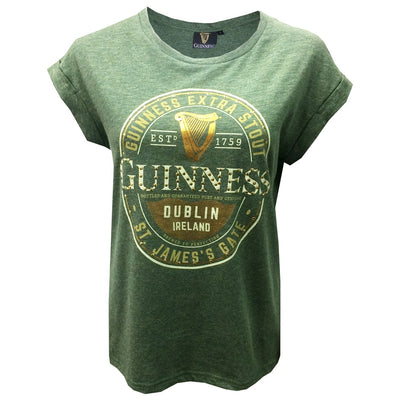Guinness Ladies Moss Green Label Studded T-Shirt