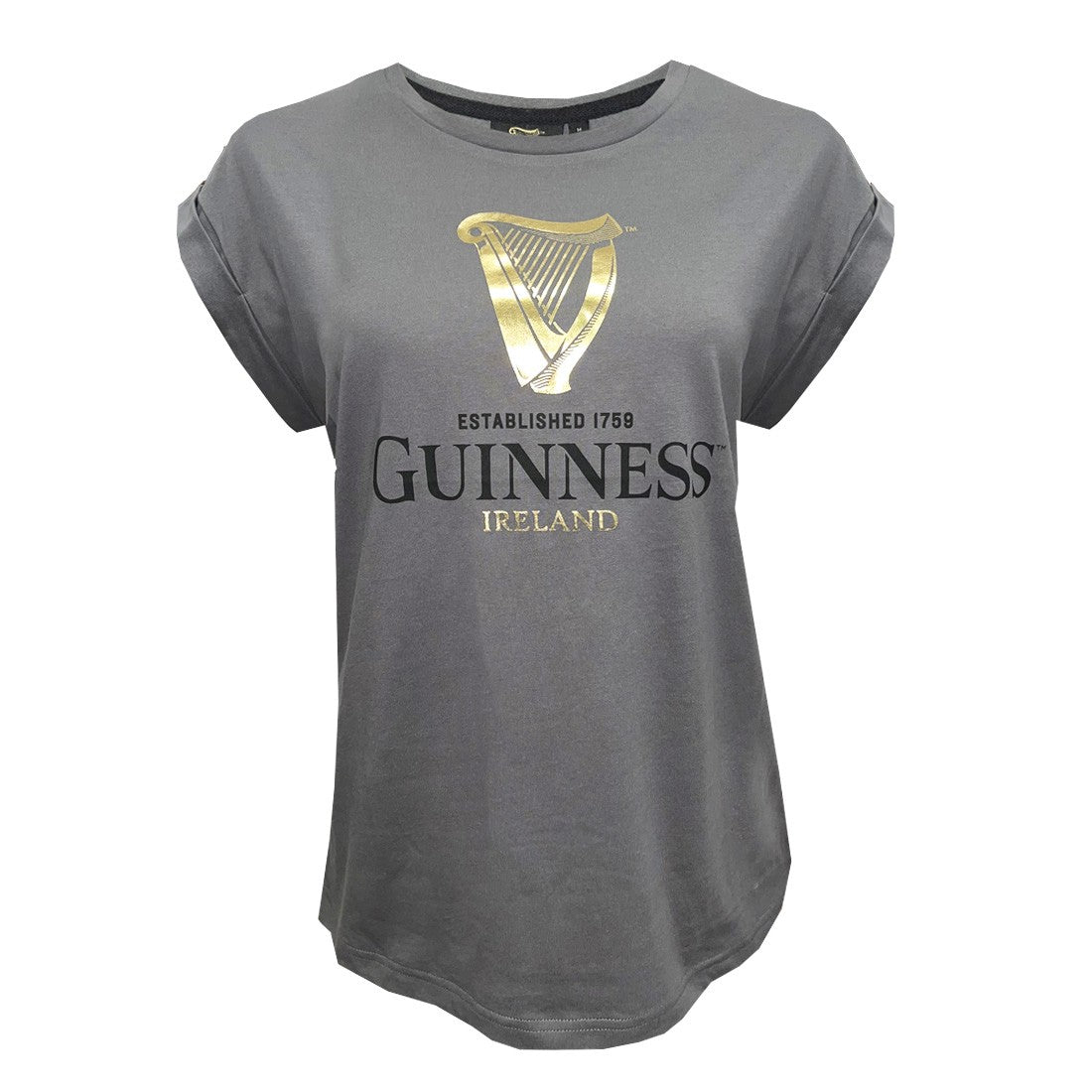 Guinness Ladies Pewter Foil Harp Roll Sleeve T-Shirt