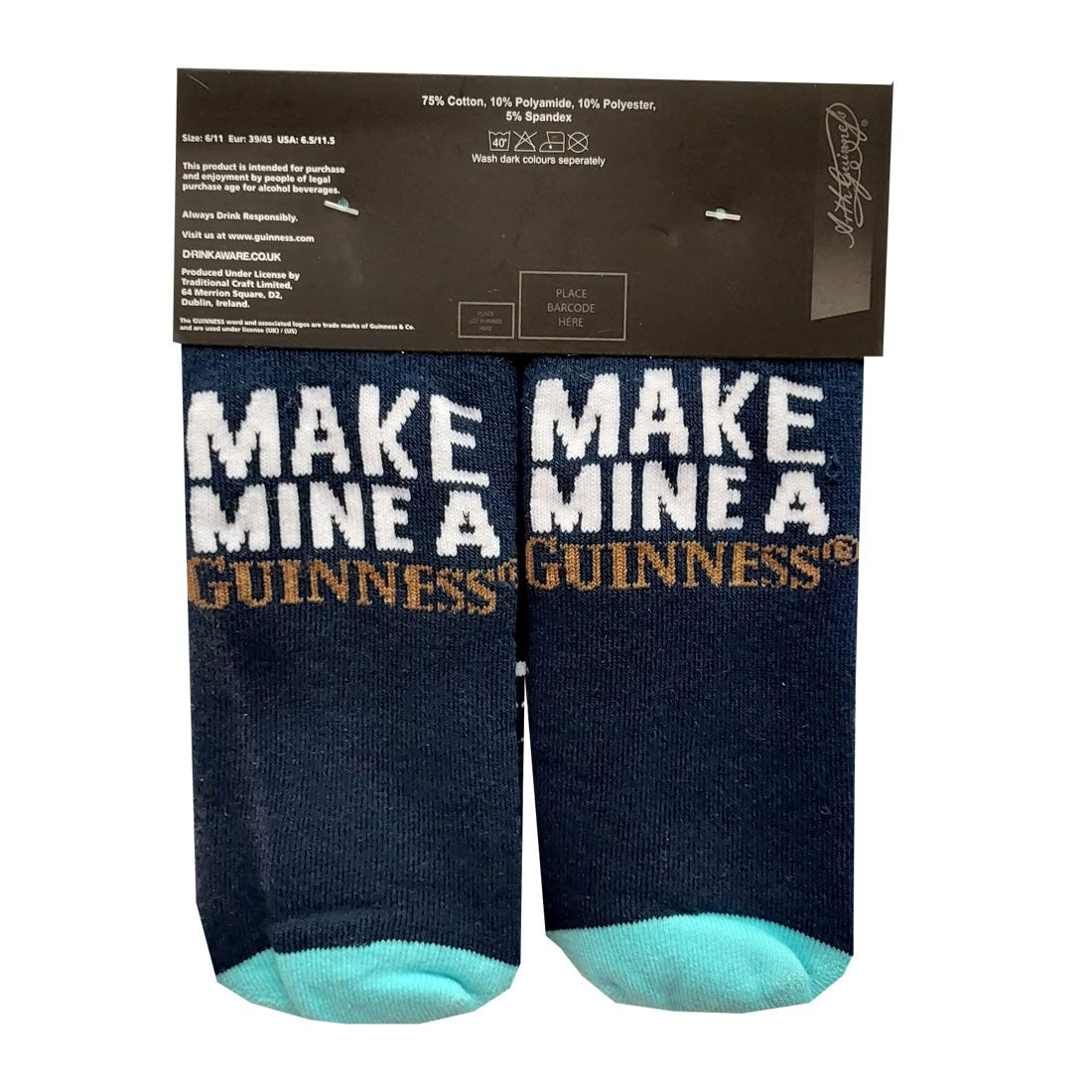 Guinness "Make Mine a Guinness" Socks in Navy & Turquoise