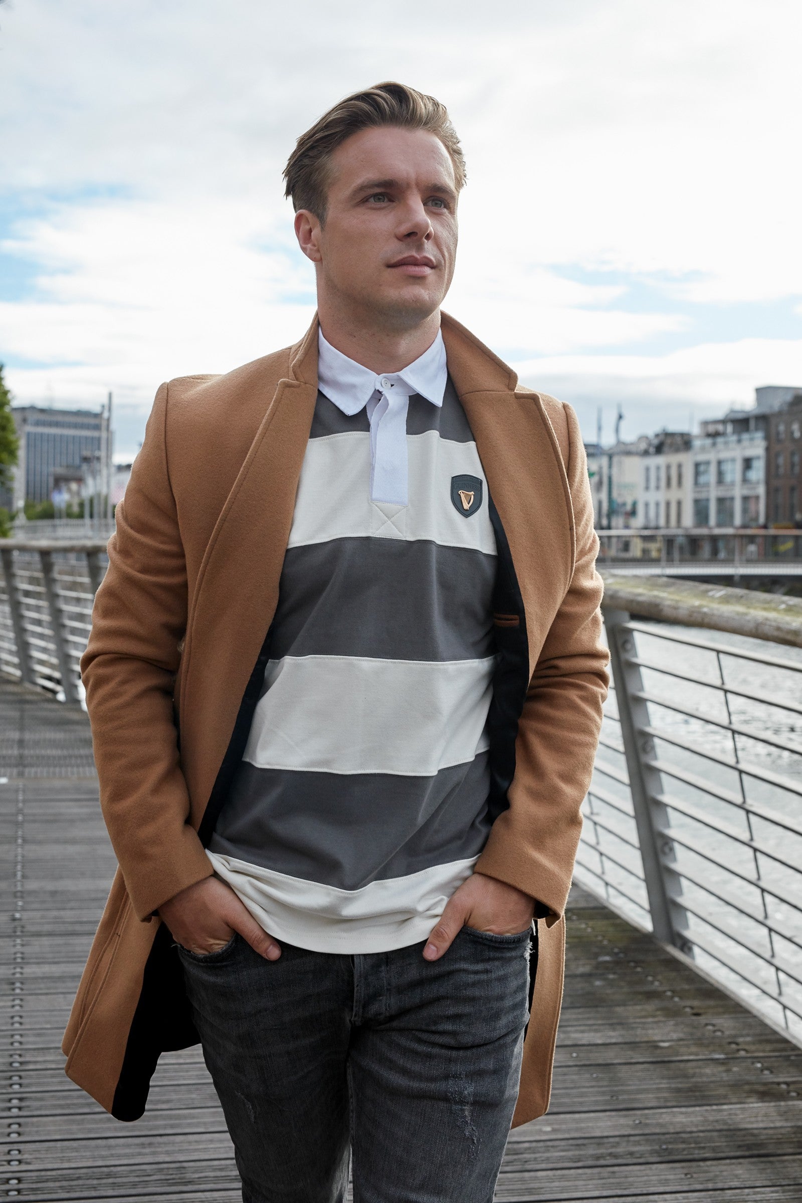 Guinness Pewter Cream Long Sleeve Rugby Shirt