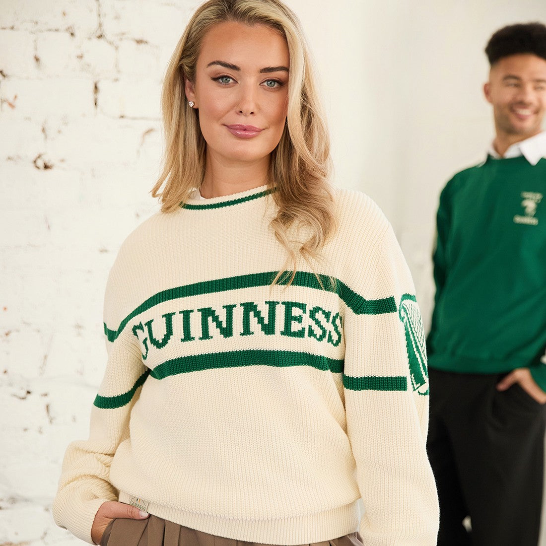 Guinness Rib Knit Jumper in Cream & Spring Green