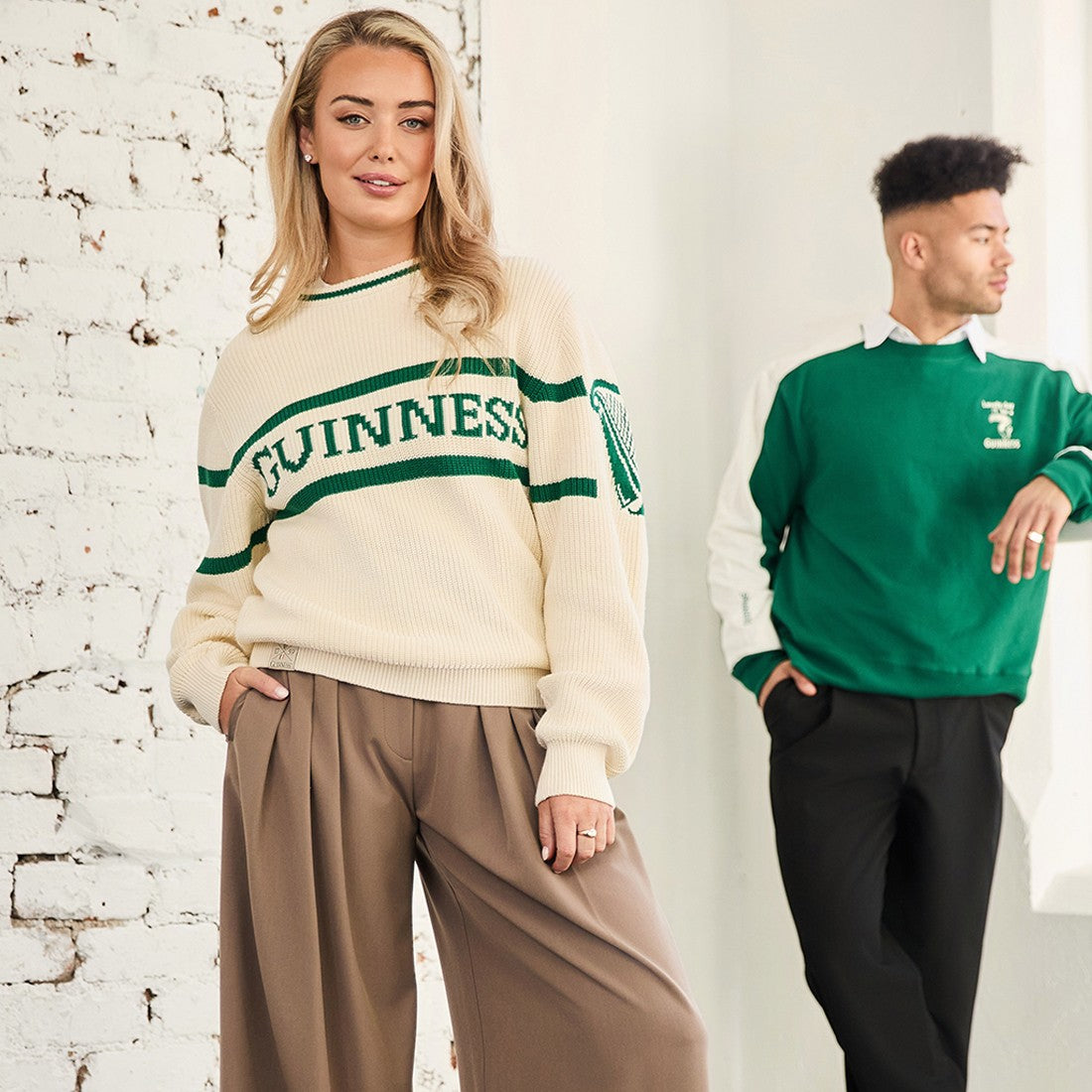 Guinness Rib Knit Jumper in Cream & Spring Green