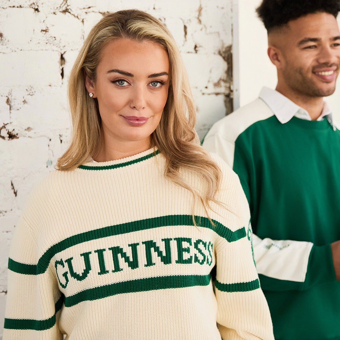 Guinness Rib Knit Jumper in Cream & Spring Green