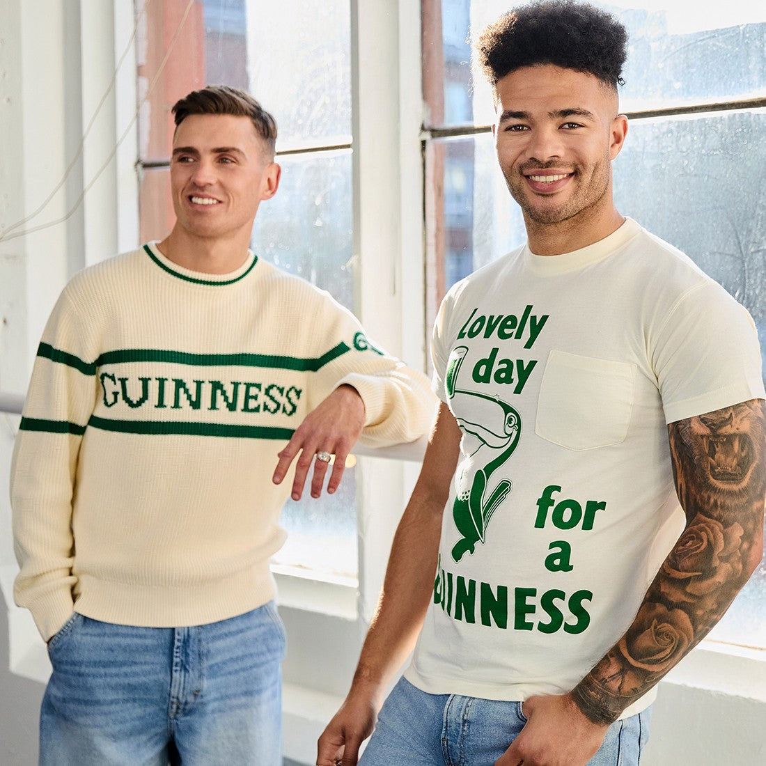 Guinness Rib Knit Jumper in Cream & Spring Green