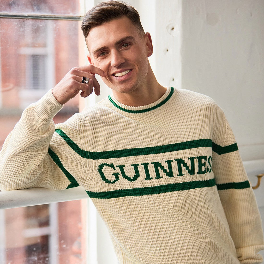 Guinness Rib Knit Jumper in Cream & Spring Green