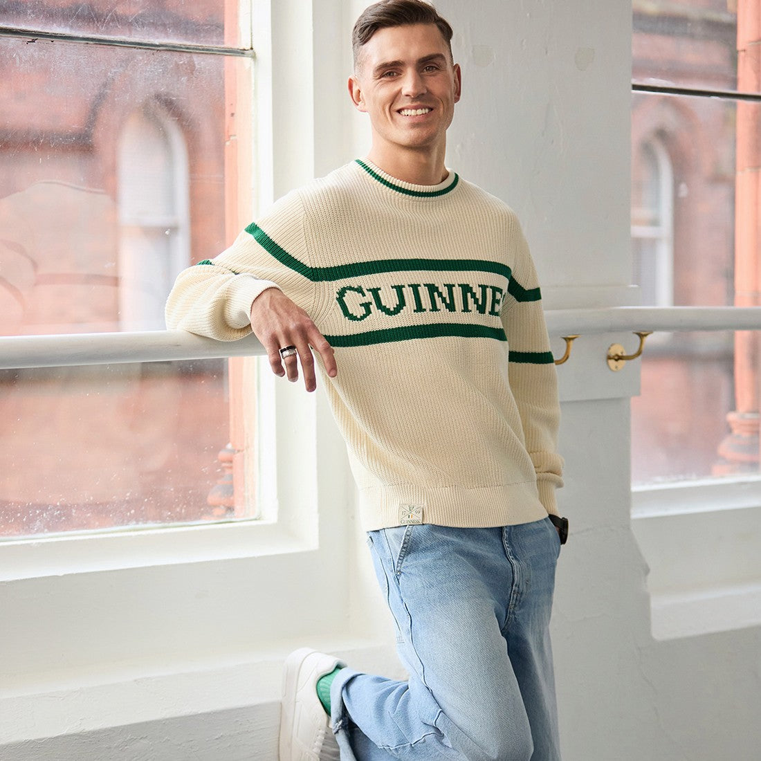 Guinness Rib Knit Jumper in Cream & Spring Green