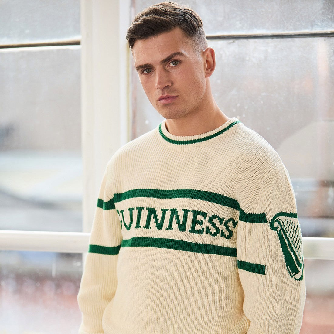 Guinness Rib Knit Jumper in Cream & Spring Green