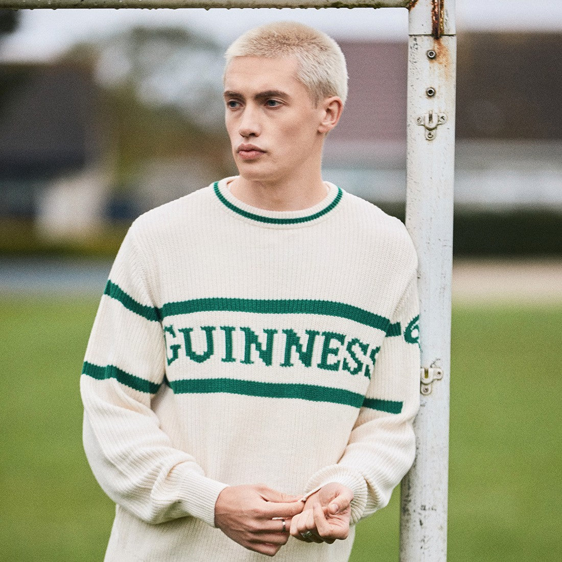 Guinness Rib Knit Jumper in Cream & Spring Green