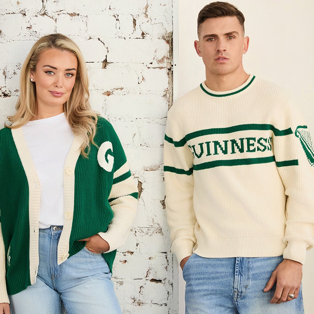 Guinness Rib Knit Jumper in Cream & Spring Green