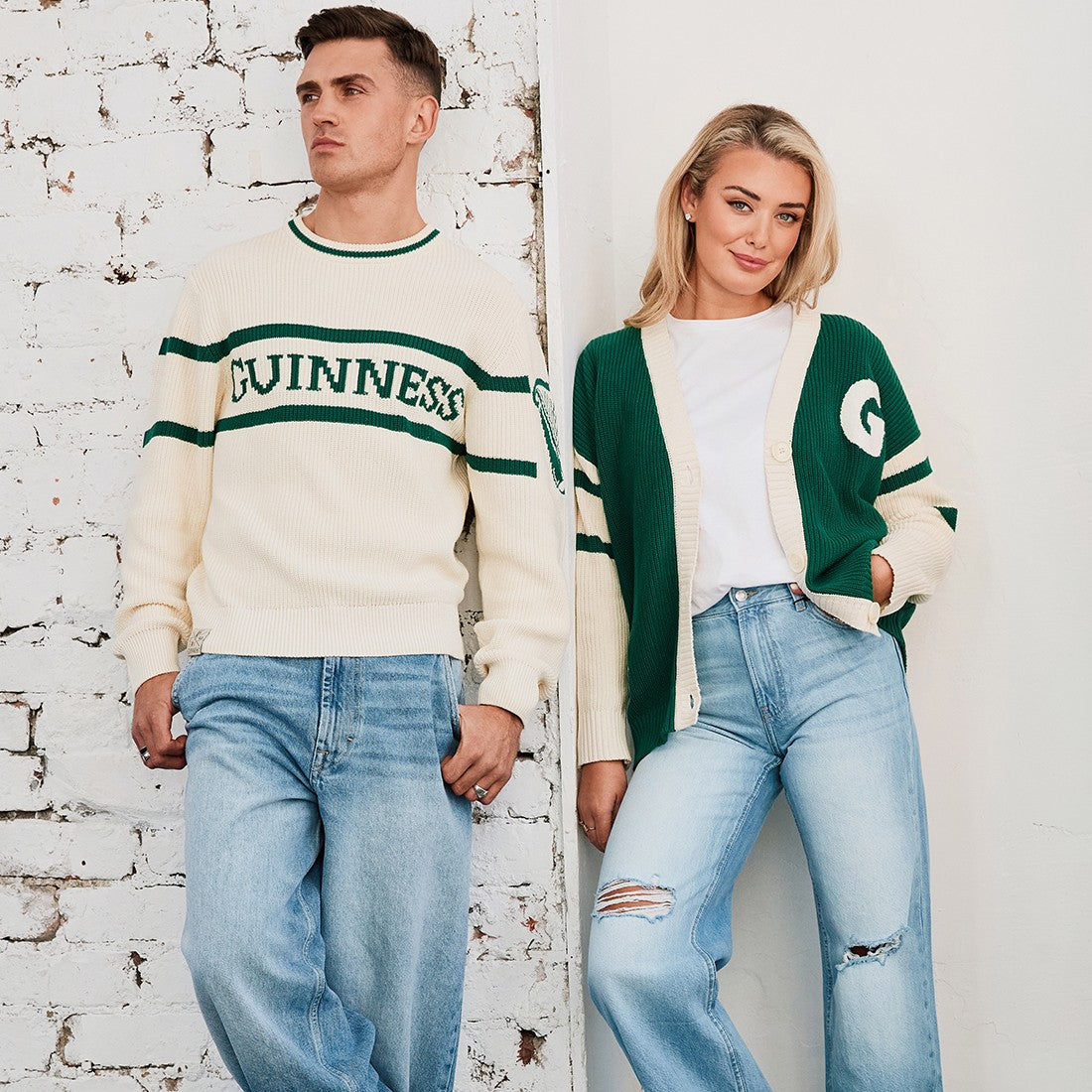 Guinness Rib Knit Jumper in Cream & Spring Green