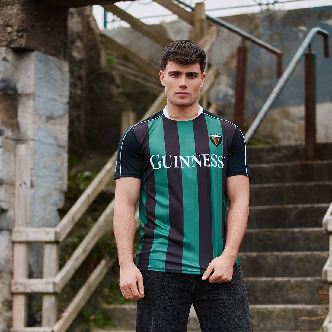 Guinness Striped Performance Top - Black & Bottle Green